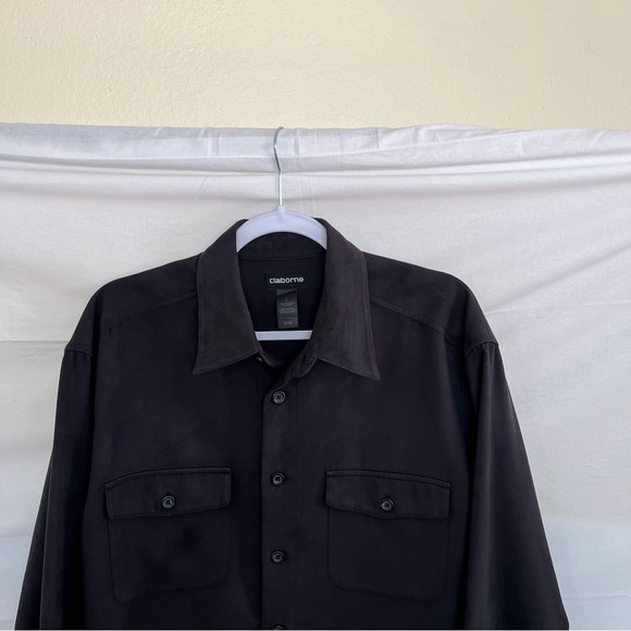 Claiborne Faux Suede Black Button Down Size Large Long Sleeve Shirt - Picture 2 of 7